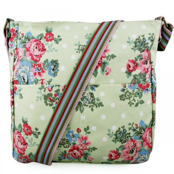L1104F - Miss Lulu Canvas Square Bag Flower Polka Dot - Green